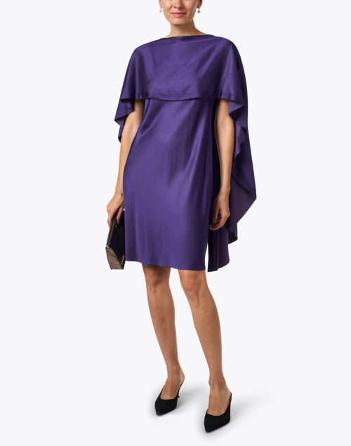 Exquisite Purple Crepe Cape-style Sheath Dress for a Polished Look