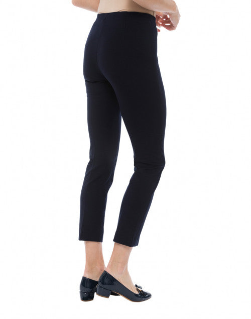 Navy Ponte Straight-Leg Cropped Pants with Elastic Waist