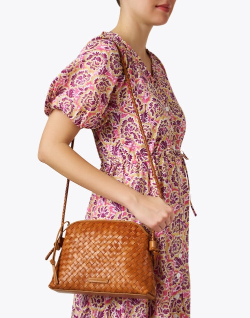 Brown Woven Leather Mallory Crossbody Bag with Braided Strap