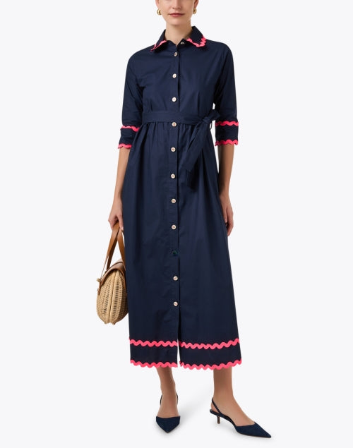 Navy Blue Cotton Women's Shirt Style Dress Named Natalia