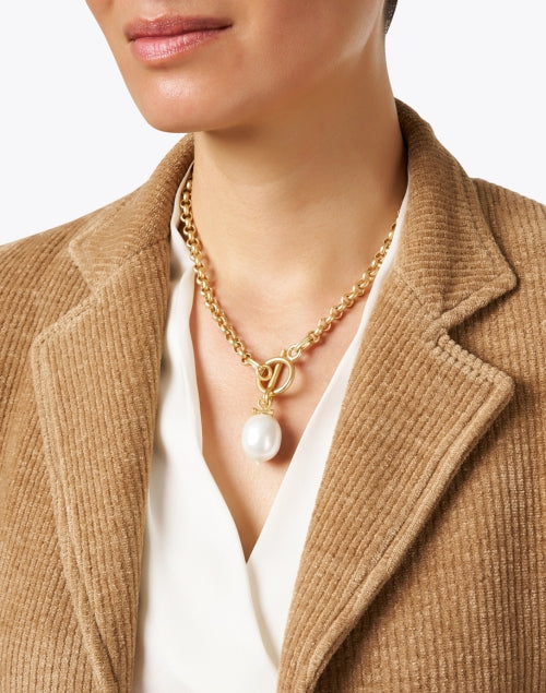 Elegant Matte Gold Plated Pearl Pendant Necklace by Deborah Grivas