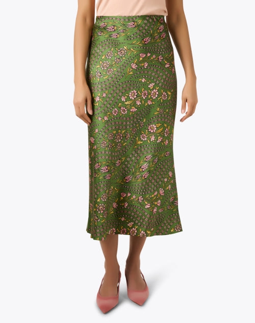 Veronica Beard's Stretch Silk Blend Clover Green Floral Print Midi Slip Skirt