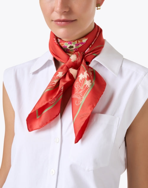 Franco Ferrari Lightweight Silk Scarf with Stunning Coral Floral Print
