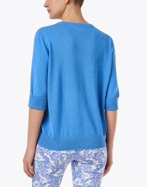 Stylish Blue Cotton Blend Elbow Sleeve Sweater for a Modern Look