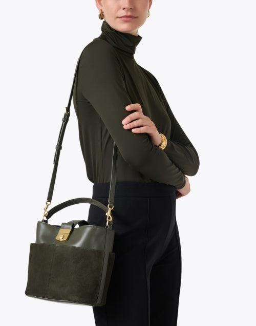 Veronica Beard's Stunning Crest Green Suede and Leather Handbag for Modern Women