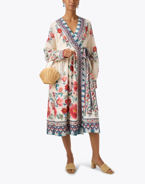 Stylish Women's Mosaic Ivory Floral Print Wrap Dress for Casual Outings