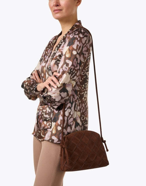 Stylish Dark Brown Woven Suede Leather Women's Crossbody Handbag - Mallory Model