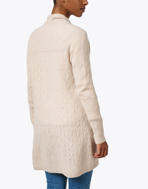 Sophie Beige Cable Knitted Luxury Cashmere Women's Cardigan for All - Season Wear