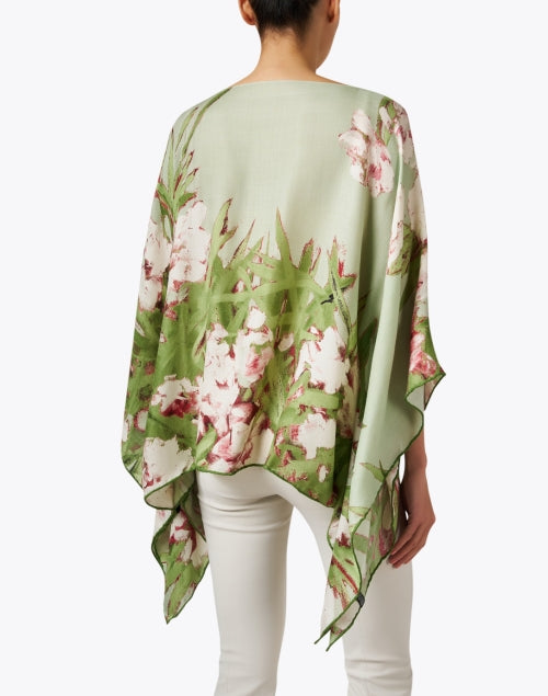 Exquisite Italian Green Floral Print Cashmere Silk Poncho