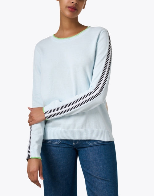 Stylish On Track Sweater with Blue and Beige Contrast Design