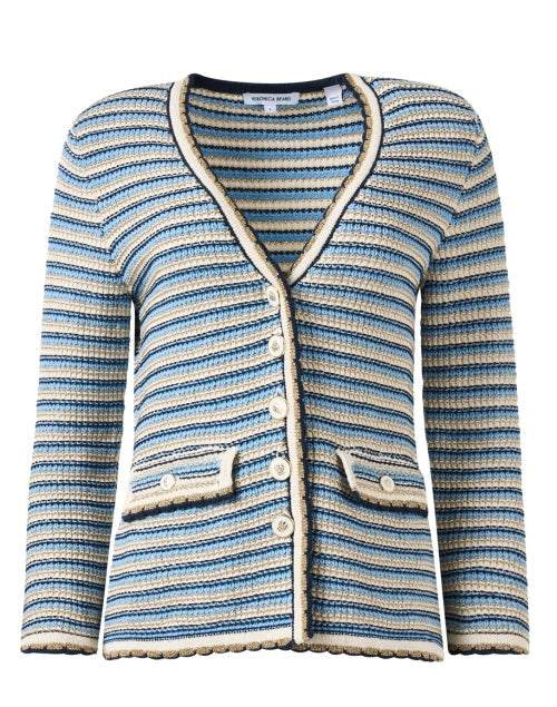 Stylish Navy and Gold Multi - Striped Knit Cardigan by Ceriani