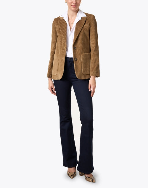Stylish Afona Tan Soft Cotton Corduroy Double - Breasted Jacket