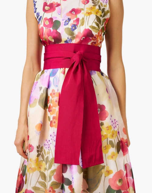 Stylish Magenta Wide Ribbed Cotton Blend Self - Tie Belt