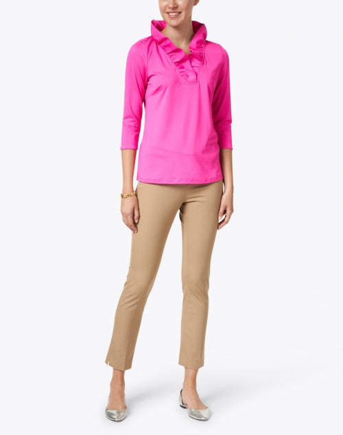 Stylish Pink Ruffled V-Neck Women's Top for a Feminine Look