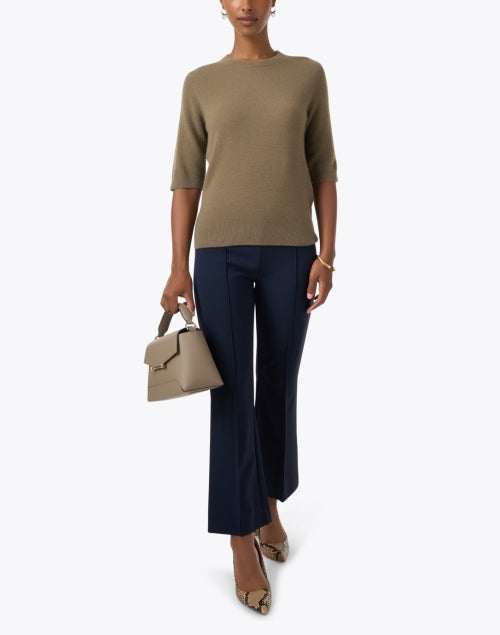 Ladies' Short-Sleeved Green Cashmere Knit Sweater