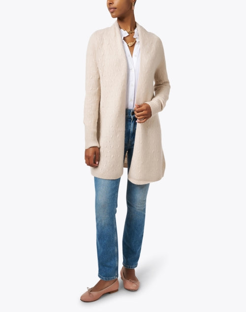 Sophie Beige Cable Knitted Luxury Cashmere Women's Cardigan for All - Season Wear