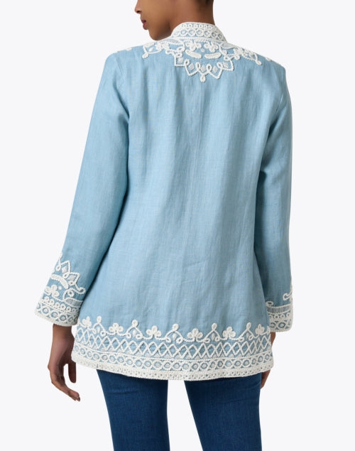 Stunning Hand - Embroidered Blue Linen Ceci Jacket for Warm Weather