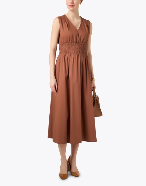 Stylish Brown Cotton Blend Midi Dress for Women