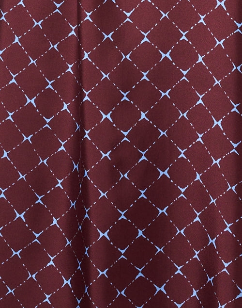 Exquisite Bordeaux Red Printed Silk Women's A-Line Dress