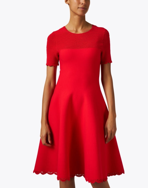 Stylish Coral Knit Fit-and-Flare Women's Dress