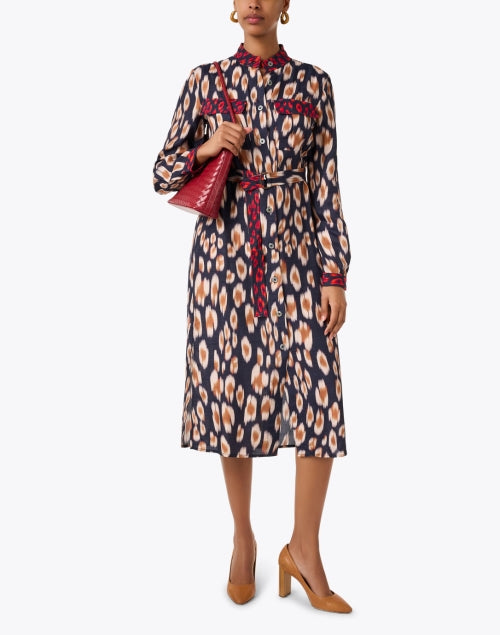Stylish Tyra Abstract Leopard Print Shirt Dress with Mandarin Collar