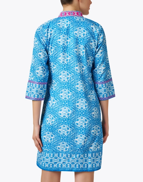 Stylish Blue and Pink Printed Women's Tunic Dress for Daily Wear