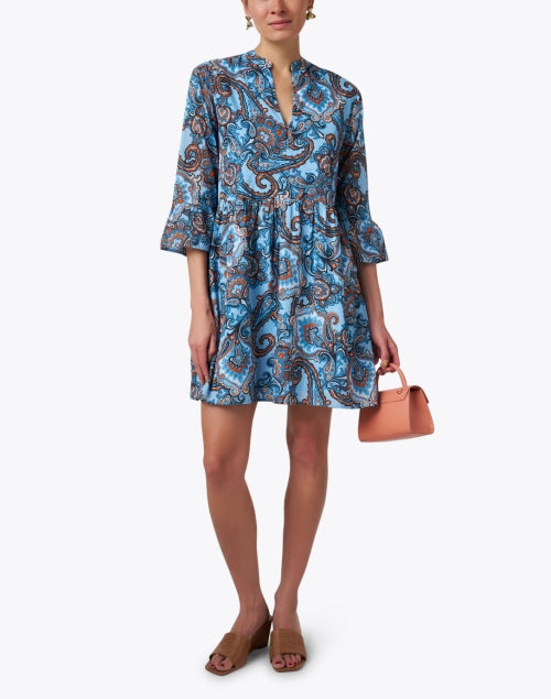 Stylish Women's Blue and Orange Paisley Patterned Shift Dress