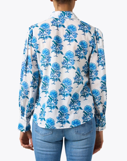 Norwegian Blue and White Floral Patterned 100% Cotton Women's Shirt