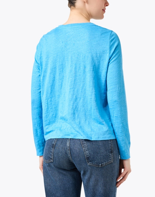 Azure Blue Casual Linen Women's Top for Everyday Wear