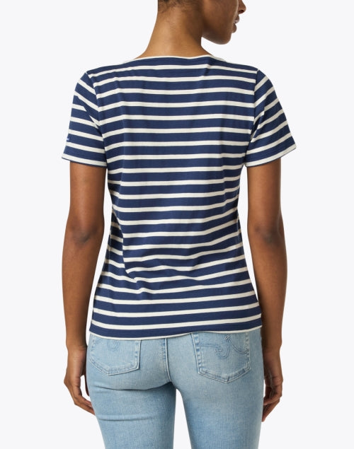 Etrille Stylish Navy and Cream Striped Cotton Casual Top