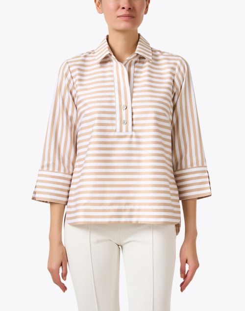 Aileen Women's Beige and White Striped Cotton Poplin Casual Top