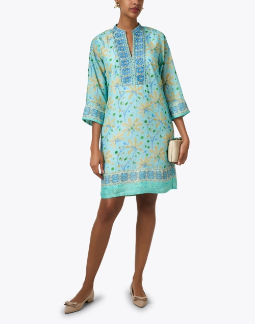 Stunning Turquoise Printed Women's Tunic Dress with Unique Details