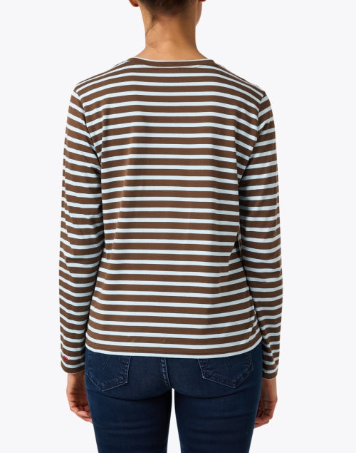 Stylish Brown and Light Blue Striped Women's Long Sleeve Top
