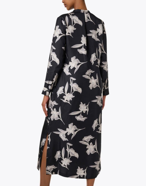 Elegant Black Floral Printed Silk Women's Dress