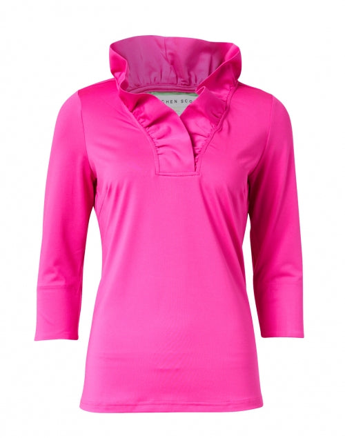 Stylish Pink Ruffled V-Neck Women's Top for a Feminine Look