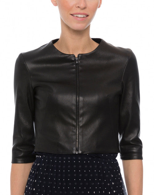 Stylish Black Stretchable Leather Cropped Fashion Jacket for Women's Wardrobe