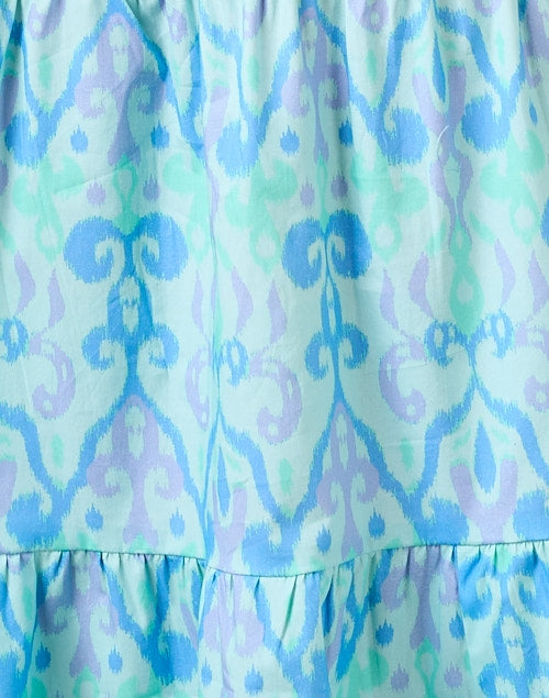 Stylish Blue Ikat-patterned Smocked 100% Cotton Poplin Dress