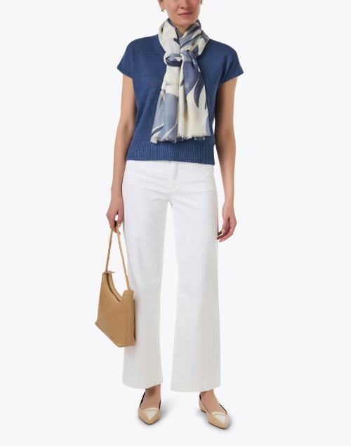 Navy and Ivory Printed Silk-Cashmere Blend Scarf for Elegant Layering