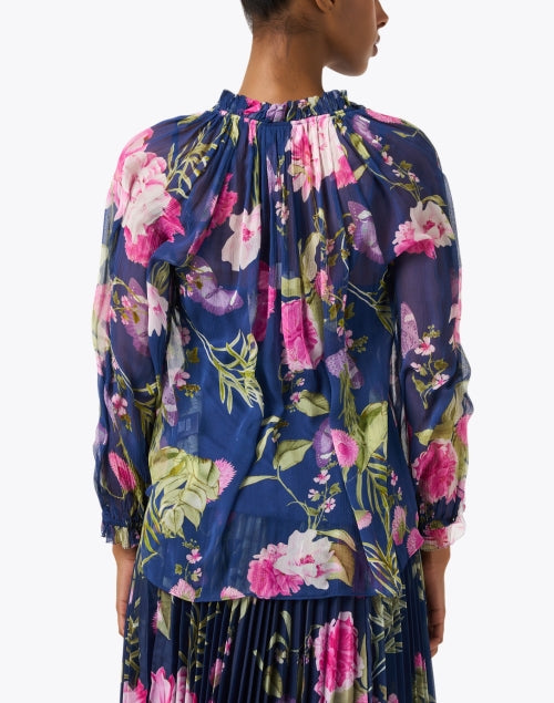 Navy Floral Print Chiffon Women's Blouse by Karla