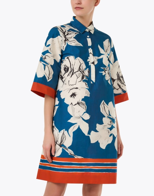 Stylish Jackalyn Blue and Orange Floral Print Cotton Shirt Dress for Women