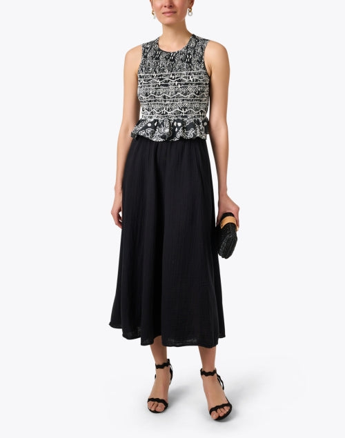 Stylish Irene Black and White Patterned Sleeveless Cotton Top for Women