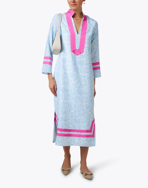 Stylish Blue and Pink Silk-Cotton Blend Whimsical Tunic Dress