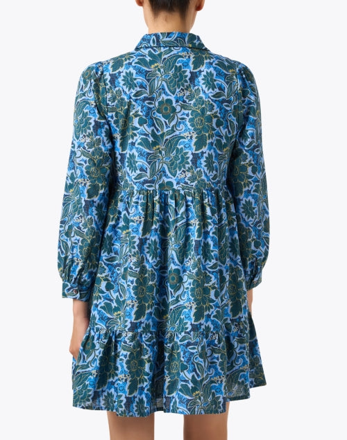 Stylish Romy Blue Motif 100% Cotton Mini Dress with Long Sleeves
