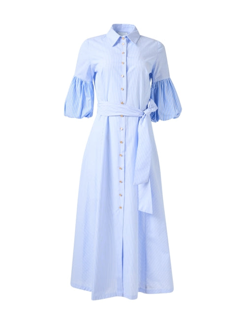 Elegant Blue and White Striped Women's Shirt Midi Dress