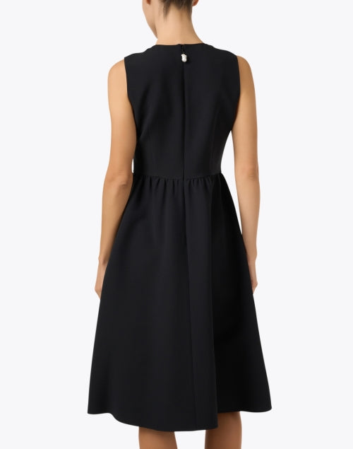 Lafayette 148 New York Luxury Wool-Silk Black A-Line Pearl Zip Midi Dress