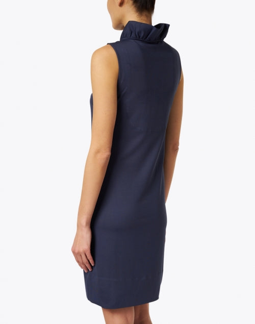 Navy Sleeveless Dress with Ruffled Neck for Warm Weather