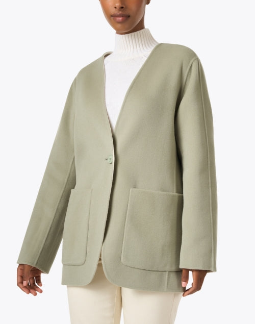 Stylish 100% Wool Reversible Sage Green & Grey Jacket for Fall
