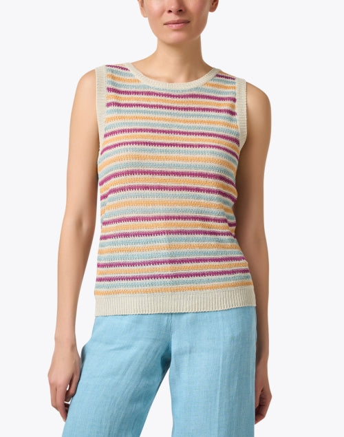 Weekend Max Mara's Stylish 100% Linen Multi - Stripe Sleeveless Sweater