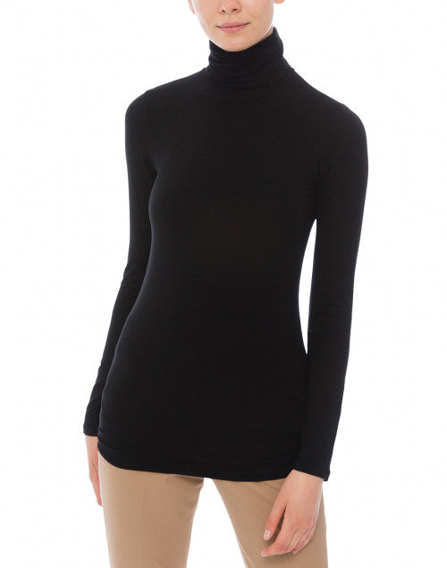 Stretchable Viscose Long - Sleeved Black Turtleneck Women's Top