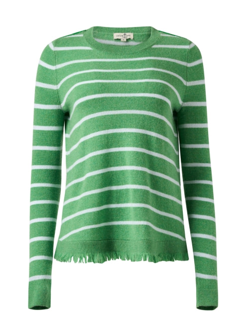 Lightweight Green Striped Crew Neck Cashmere Sweater for Spring and Summer